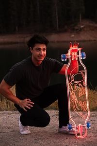 GHOST BOARDS Custom Longboard - Clear Long Boards with LED Wheels and Remote Control for Night Riding - Acrylic Skateboard Delivers Style, Stability, and Smooth Performance - 40" - Skull