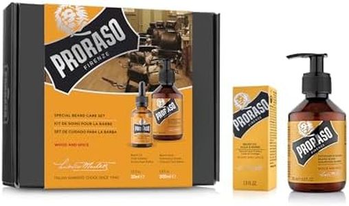 Proraso Coffret Soin Barbe Wood & Spice (2 produits) - Coffret cadeau pour hommes avec nettoyant à barbe et huile à barbe, parfum avec cumin et safran - Fabriqué en Italie