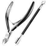 Cuticle Nipper with Cuticle Pusher-Professional Grade Stainless Steel Cuticle Remover & Cutter-Durable Manicure and Pedicure Tool-Beauty Tool Perfect for Fingernails and Toenails (Titanium Black)