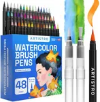 ARTISTRO Watercolor Brush Pens, 48 Colors Set + 2 Water Pens. Unique Vivid Colors. Real Pens for Artists and Adults. Great Creating Illustrations, Calligraphy, Effects, Multicolor