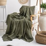 Milam London Cotton Throw Blanket | Soft Throws For Armchairs, Sofa, Settee | Single Bed Throw, Olive Green - 170 x 200