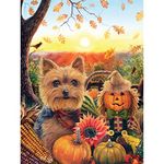 Bits and Pieces - 500 Piece Jigsaw Puzzle for Adults 18" x 24" - Pumpkin Sunrise Yorkie - 500 pc Puppy Dog Fall Autumn Corn Scarecrow Jigsaw by Artist Brooke Faulder