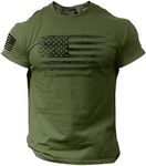 Rogue Style Distressed American Flag Men T Shirt – USA, Army Green, Large