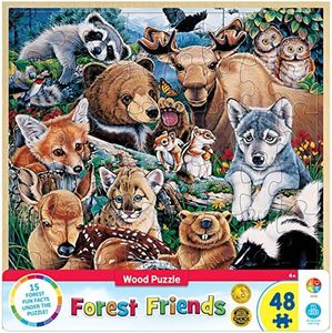 Masterpieces 48 Piece Fun Facts Jigsaw Puzzle for Kids - Forest Friends Wood Puzzle - 12"x12"