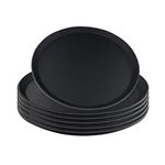 Jiwins Fiberglass Tray 14-Inch, 6 Packs Round Fast Food Serving Trays Platters with Non-Slip Surface for Restaurant/Bar/Coffee Shop, Black