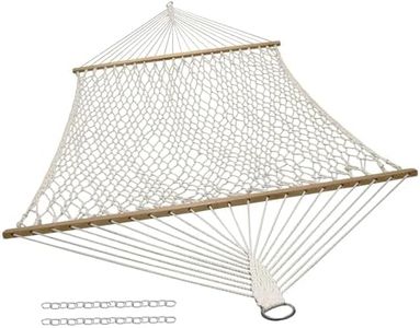 Sunnydaze Cotton Rope Double Hammock with Spreader Bars - Indoor or Outdoor Hammock with 450-Pound Capacity - Cream