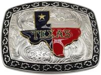 WMG Texas State Belt Buckle Flag Map Cowboy Rodeo Western Fashion Star Gold Tone Color, Silver Black