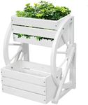 Sunnydaze Wagon Wheel 2-Tier Rustic Wood Plant Stand - Tiered Garden Box - For Patio, Garden, or Front Porch - White