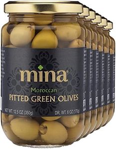 Mina Green Olives Pitted, 12.5 oz (Pack of 6) - Delicious Pitted Green Olives, Keto and Paleo Snack, Premium Hand Picked Olives, Naturally Cured, Gluten Free, Low Carb, Vegan, Non GMO and Kosher