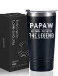 Father's Day Gifts for Papaw, Papaw Gifts Coffee Tumbler from Granddaughters and Grandsons for Christmas Birthday, Stainless Steel Cup with Lid, 20oz/590ml - The Man The Myth The Legend