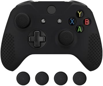 eXtremeRate Soft Anti-Slip Silicone Controller Cover Skins Thumb Grips Caps Protective Case for Xbox One X S Controller - Black