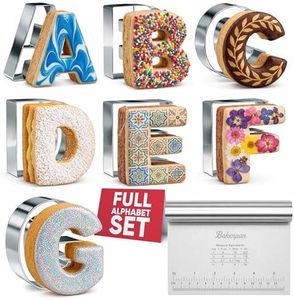 Bakerpan Stainless Steel Big Alphabet Cookie Cutter Set - 26 Large 3.5 Inch ABC Letter Cookie Cutters for Cookies, Biscuits, Fondant, Sandwiches & Cake Decorating + Bonus Dough Cutter