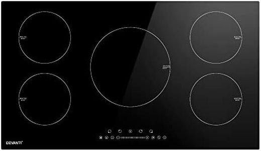 Devanti Induction Cooktop, Ceramic Glass Portable Cookware Cooker Super Powerful Electric Stove Plate Home Kitchen Appliance, with 5 Cooking Zones Touch Control Panel Black