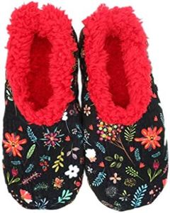 Women's Fluffy Slippers Warm House Slipper Socks for Women (Flower, Large)