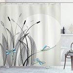 Ambesonne Dragonfly Shower Curtain, Dragonflies on Flowers and Branches Flourishing Nature Spring Time Predator Print, Cloth Fabric Bathroom Decor Set with Hooks, 69" W x 75" L, Beige Black