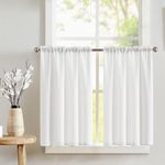 Privacy Thick Tiers Kitchen Curtains Rod Pocket Cafe Curtains Casual Weave Textured Half Window Curtains (36-inch x 36-inch, White, Set of Two)