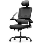 rattantree Office Desk Chair Ergonomic Chair, Computer Chair with Adjustable Headrest and Lumbar Support, Swivel Mesh Chair with Flip-up Armrests, High Back Work/Study PC Chair-Black