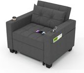 DURASPACE Sleeper Chair 3-in-1 Convertible Chair Bed Pull Out Sleeper Chair Beds Adjustable Single Armchair Sofa Bed with USB Ports, Side Pocket, Cup Holder for Small Space (Dark Gray)