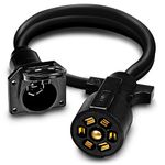 ONLINE LED STORE ONLINE LED STORE 7-Way Trailer Plug Socket Extension Cable [Double-Prong] [10-14 AWG] [Copper Terminals/Wires] 7-Blade Trailer Wiring Connector Cord for Gooseneck & 5th Wheel - 3ft