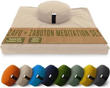 Bean Products Meditation Cushion Set - Zafu and Zabuton Meditation Pillows for Sitting on Floor, Yoga Cushion, Cotton Yoga Pillow, Zen Kneeling Prayer Pad- Made in USA - Round, Natural