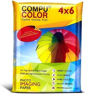 COMPUCOLOR - Ultra Glossy Photo Paper 250 GSM (4x6 inches, 50 Sheets, Pack of 1) | Resin Coated | For all Inkjet Printers | Water Proof, Scratch Resistant, Instant Dry, Long Lasting, Vibrant Color