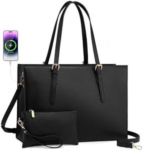 LOVEVOOK Laptop Bag for Women, Fashion Computer Tote Bag Large Capacity Handbag, Leather Shoulder Bag Purse Set, Professional Business Work Briefcase for Office Lady 2PCs, Fit 15.6 Inch Laptop, Black