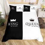 Loussiesd Crown Queen and King Comforter Cover His and Hers Matching Couple Bedding Set Lover Romantic Valentine's Day Presents Duvet Cover Black and White Bedding & Linen Bedclothes King