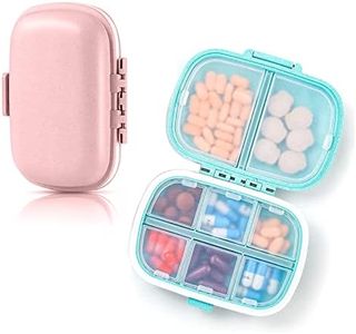 Travel Pill Organizer, 2pcs Portable Pill Case with 8 Compartments, Moisture Proof Pill Box Vitamin Medicine Container for Daily Pills, Blue and Pink