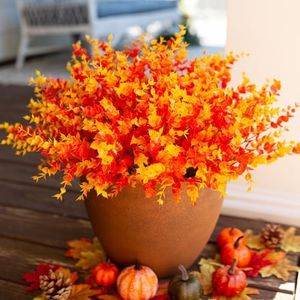 HyeFlora Artificial Faux Fall Eucalyptus Plants Flowers Outdoor Outside Decoration, 12 Bundles Fake Silk Orange Boxwood Realistic UV Resistant for Planter Front Door Porch Patio Yard Decor