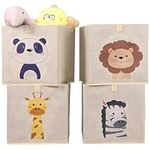 Navaris Toy Storage Boxes - Kids Bedroom Cube Baskets w/Pull-Out Loop - Fabric Collapsible Box Drawers Unit for Shelves - Compatible with Ikea Kallax Inserts - Set of 4 Animals