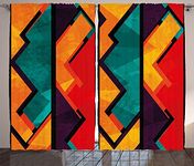 Ambesonne Modern Curtains, Geometric Modern Art Design with Black Bold Zig Zag Borders Pattern, Living Room Bedroom Window Drapes 2 Panel Set, 108" X 96", Orange Teal