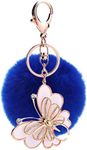 JK Home Ball Pom Pom Plush Butterfly Keychain for Car Phone Bag Toy Blue