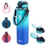 TOPBADE Insulated Sports Water Bottle 2 Lids(with Straw/No Straw), 24oz Stainless Steel Water Bottle with Paracord Handle, Sports Metal Water Canteen for outdoor and school