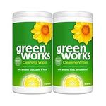 Clorox Green Works Cleaning Wipes, Simply Lemon, 75 Count, Multi-Pack of 2 Canisters, Safe for use around kids, pets, and food*