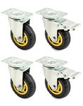 QWORK® 4 Pack 4” Heavy Duty Swivel Castor Wheels, up to 70 kg per Caster, Shock Absorption Low Noise, for Furniture Transport and Industrial Transport (2 with Brake 2 without Brake)