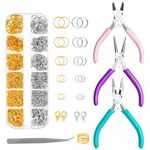 Gkelaly Jump Rings and Jewellery Pliers for Jewellery Making Kit, Jewellery Repair Kit with Jump Rings Lobster Clasps and 3Pcs Jewellery Pliers for Earrings, Necklaces, Rings, Bracelets Making