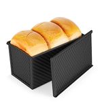 Flexzion Pullman Loaf Pan with Lid Bread Loaf Pan for Homemade Bread 1lb Dough Capacity Black Corrugated Square Bread Mold, Cake, Sandwich Sourdough, Toast Form Pullman Bread Pan with Lid for Baking