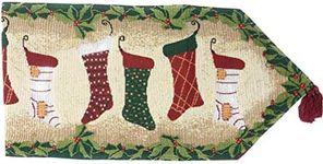 Tache Green Holiday Christmas Hang My Stockings by The Fireplace Decorative Festive Tapestry Woven Long Kitchen Table Runners 13 x 120