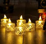 SATYAM KRAFT 6 Pcs Flameless and Smokeless Decorative Crystal Candles Transparent Acrylic Led Tea Light Candle for Diwali, Birthday, Anniversary,Deepwali Decoration (6 Pieces, Yellow, 2 cm)