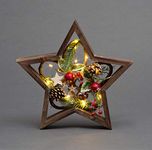 SHATCHI 32cm LED Pre-Lit Decorated with Leaves Pine Cones Berries 3D Nordic Christmas Scene Star Shape Wooden Frame Tabletop Decorations Xmas Ornament Gifts, Brown