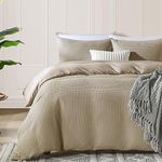 Cooling Cotton Duvet Cover King, Khaki Waffle Duvet Cover Set, Blend Viscose Derived from Bamboo, Soft Breathable Bedding Set with Pillow Shams for All Seasons