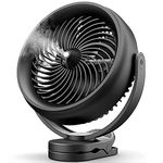 Yeedie 10000mAh Battery Operated Clip on Fan, 8-Inch Desk Stroller Cool Misting Fan, 2 Mist Modes Output with 200ml Water Tank, 3 Speeds, Sturdy Clamp for Outdoor Travel, Black