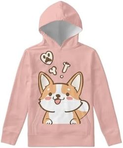 WELLFLYHOM Unisex Kids Teens Sweatshirts Youth Girls Boys Hoodies and Sweaters Hooded Pullover Tops Age 6-16, 2 Corgi Pink, 11-13 Years