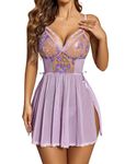 Avidlove Purple Lingerie Floral Lace Lingerie Dress Sexy Chemise Exotic Nightgowns Mesh Nightwear S Light Purple