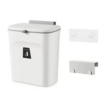 KisSealed 2.4 Gal Hanging Trash Can with Lid for Kitchen Cabinet Door, Small Under Sink Plastic Garbage Can,Wall Mounted Kitchen Counter Compost Bin Food Waste Bin,White