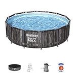 Bestway Steel Pro Max | Round Frame Swimming Pool with Filter Pump, Above Ground Frame Pools, Rattan Print, 14ft