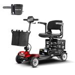 Scootngo Mobility Scooter for Seniors & Adults|Portable Electric Scooter|with Dual Detachable Baskets|4-Wheel Folding Mobility Scooters|Long Range Comfort (Red, with 2-in-1 Holder)