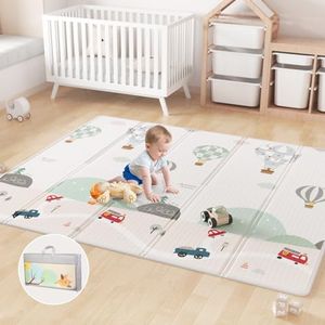Advwin Foldable Baby Play Mat 150 * 200 * 1cm Extra Large Reversible Waterproof Activity Playmats Foam Floor Crawling Mat with Travel Bag