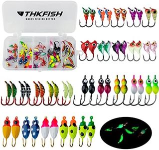 THKFISH 50Pcs/Box Ice Fishing Jigs Set Ice Fishing Lures Walleye Jigs Heads for Ice Fishing Kit Panfish Crappie Perch Jigs Ice Fishing Box B