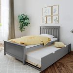 Max & Lily Twin Bed, Wood Bed Frame with Headboard For Kids with Trundle, Slatted, Grey